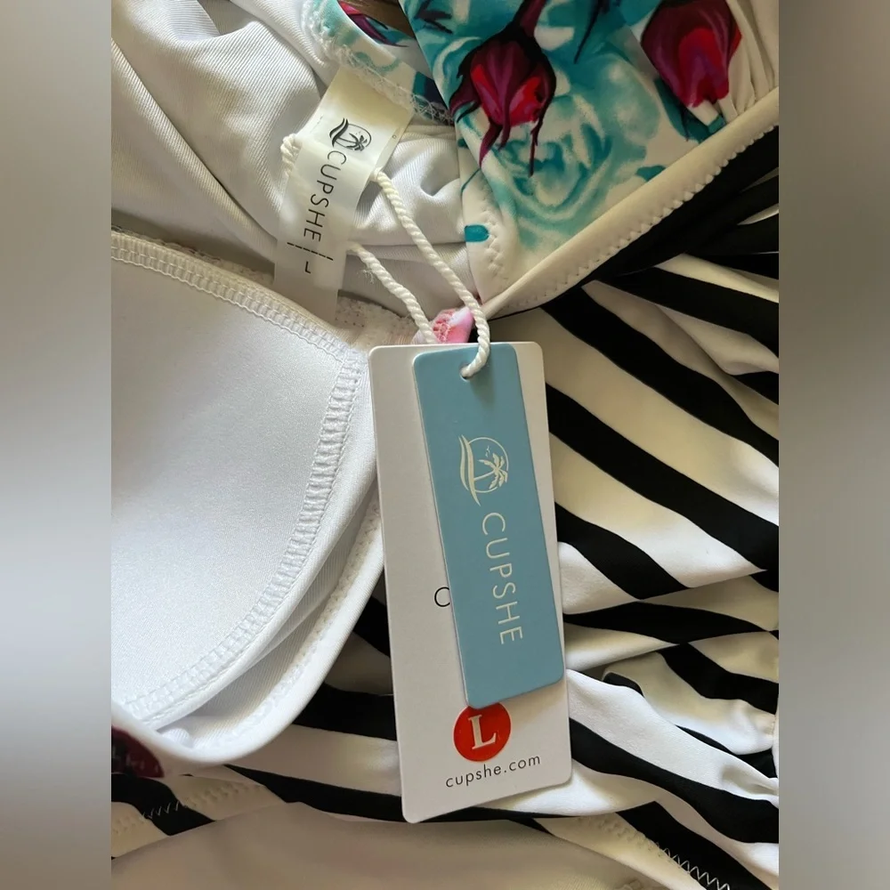 CUPSHE Bold Floral and Stripe Halter
One Piece Swimsuit NWT!! - Picture 7 of 12